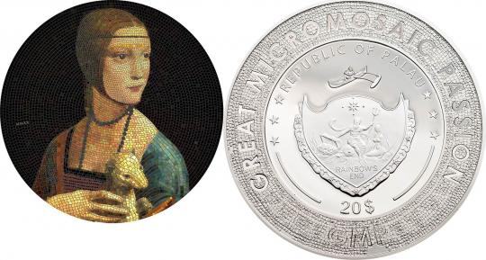20 $ 2020 Palau - Mikromosaik Leidenschaft - Da Vinci - Lady with an Ermine 